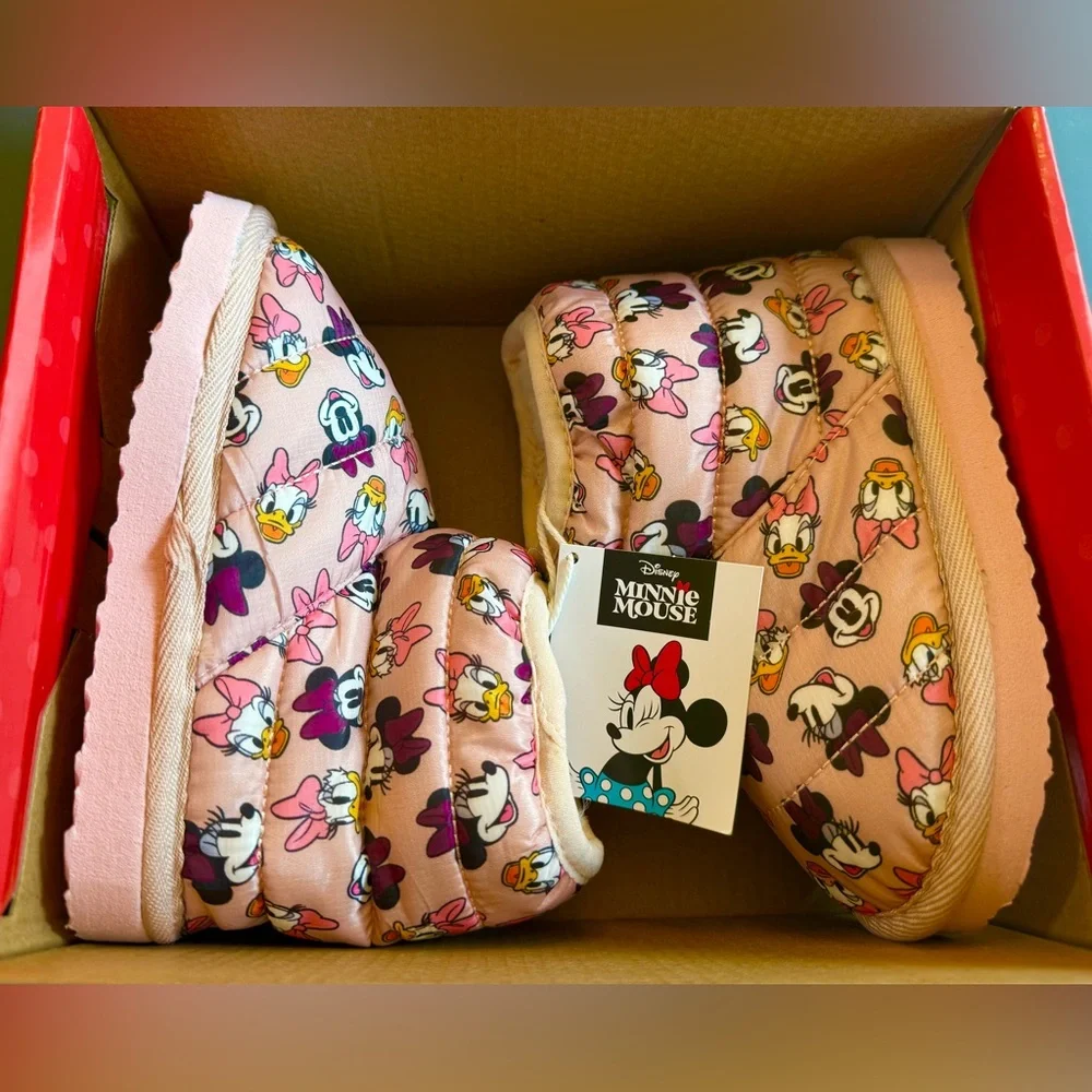 Disney Minnie Mouse House Shoes Slippers Toddler 9 Pink Character Cozy Boots NWT